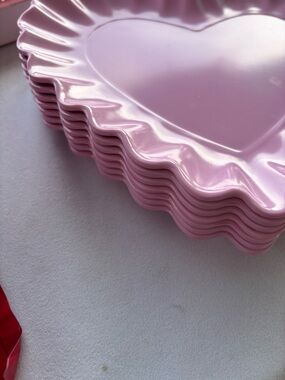 Pink Heart-Shaped Melamine Serving Plates - Set of Stackable Plates